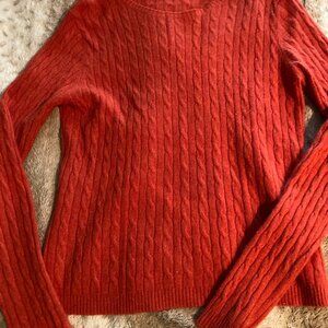 2 ply Cashmere Cable Stitch Crew Neck Sweater in Orange Size M